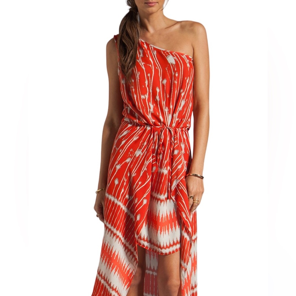 BCBGMAXAZRIA Margo One Shoulder High Low Dress Small Orange